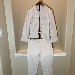 C Est. 1946 Denim Stretch 2-piece Pant Suit Cream Braided Jacket
